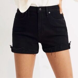 Madewell High Rise Black Denim Raw Hem Shorts